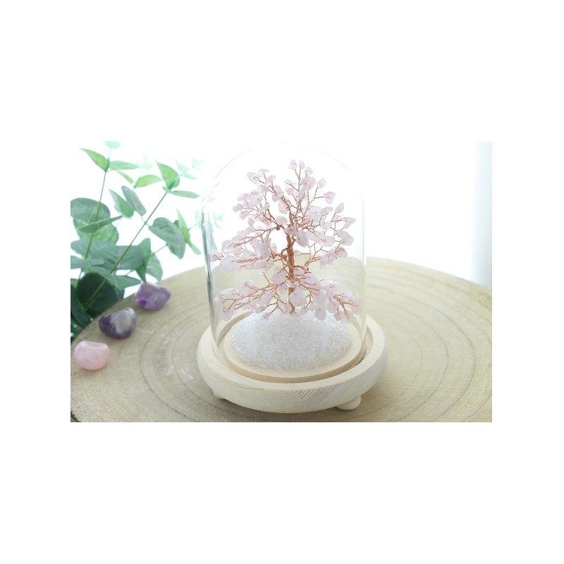 Arbre du bonheur sous cloche Quartz Rose Achat pierres minéraux