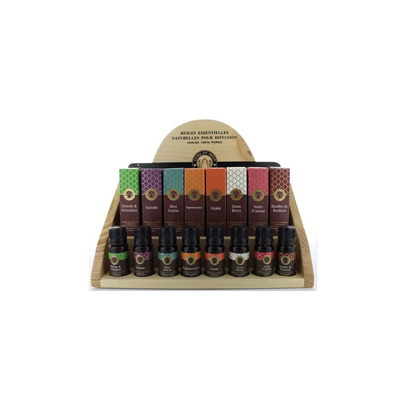 Présentoir en Bois de pin 8 x 3 Complexes d'Huiles essentielles 10 ml