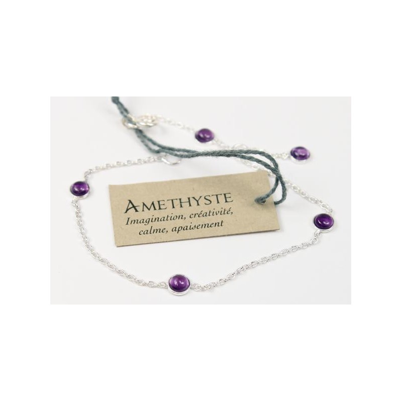 Bracelet pierres Amethyste 4 mm - Argent 925