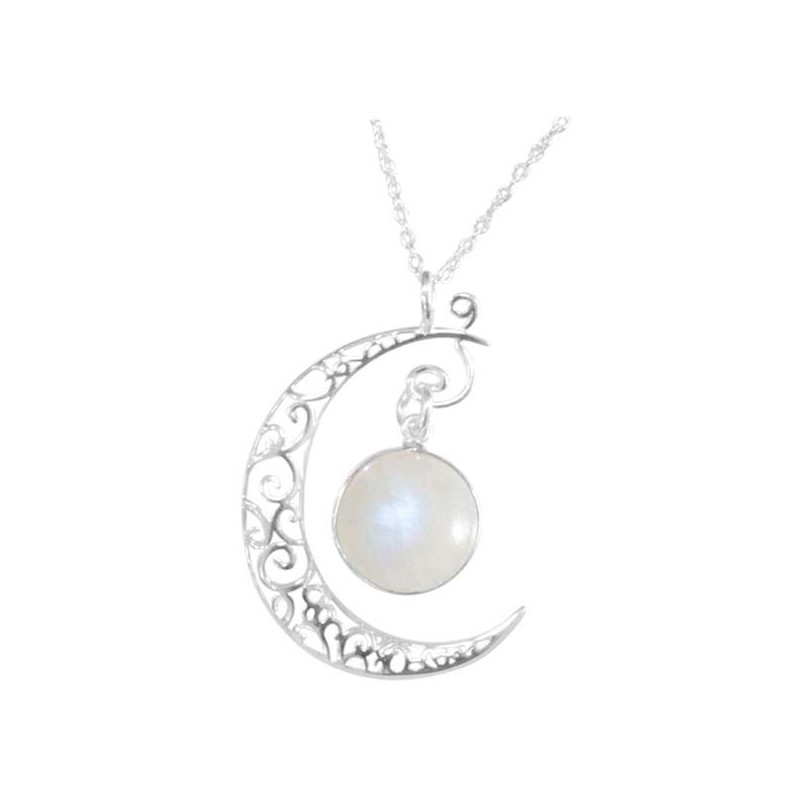 Collier en forme de Croissant de Lune avec Pierre de Lune sertie