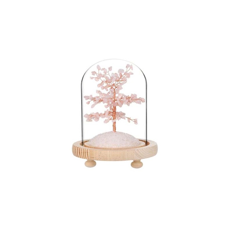 Arbre du Bonheur sous cloche Quartz Rose